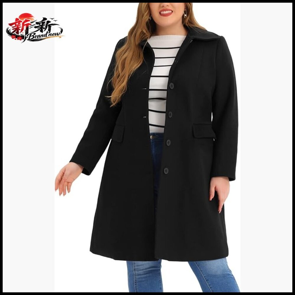 Plus Size Winter Pea Coat with Peter Pan Collar and Pockets